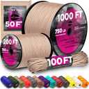 TECEUM Paracord Rope 750 lb 1000ft / 200ft / 120ft / 100ft / 50ft String Parachute Cord for Camping, Survival, Outdoor Gear 35+ Colors Nylon Utility Rope Tactical Survival & Camping Kit