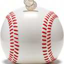 6.3" Baseball Piggy Bank, Shatterproof Baseball Shape Coin Bank, White Sports Themed Money Box for Saving Money, Money Storage Container for Boys Girls Adults, Bedroom Decor