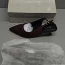 Mostrin Kitten Heels for Women Pointed Toe Pumps Patent Leather Low Heel Slingback Heels with Buckle Dress Shoes for Dating Party Working (7, Darkbrown Suede 06)