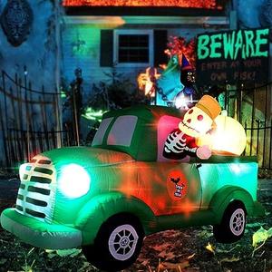 VIKIMORA 7.5FT Long Halloween Inflatable Ghost Car Decorations with LED Lights Decor Halloween Blow up Green Car Outdoor Indoor Holiday Yard Decor Lawn Inflatable Garden Party Decoration