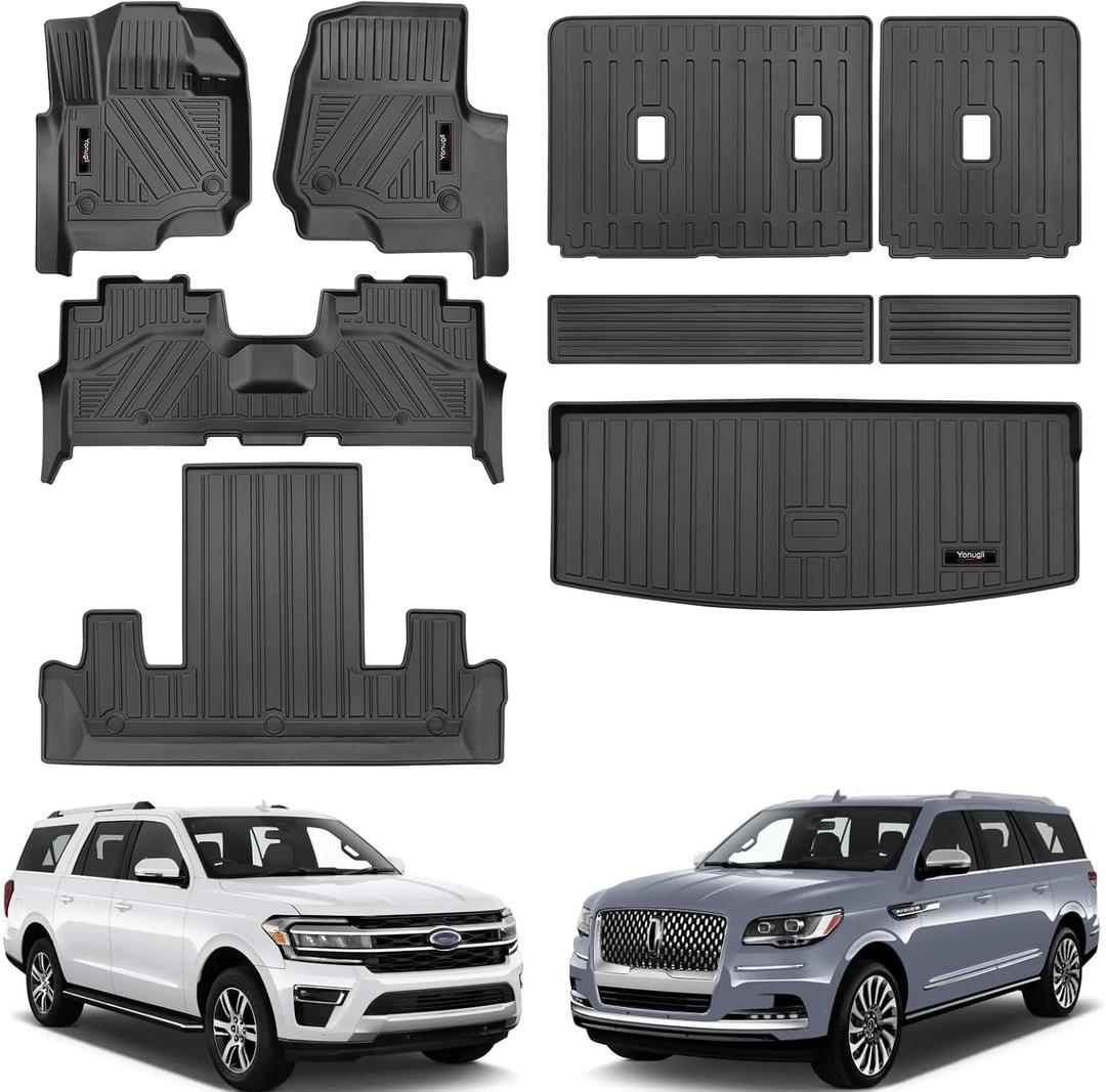 for 2018-2024 2025 Ford Expedition/Lincoln Navigator 7 Seater Floor Mats 3 Row Trunk Cargo Liners Backrest Mat Full Set All Weather TPE Protection Mat Accessories (Only for 7 Seat,Not for MAX Or L)