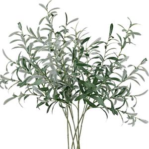 FiveSeasonStuff Artificial Olive Branches, 6 Gray-Green 30 Inch Faux Olive Stems with Bendable Wire for Vases & Centerpieces