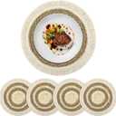 fanquare Boho Round Woven Placemats Set of 4, Rustic Tassels Grass Tablemats, Farmhouse Braided Place Mats Dcor for Kitchen Dining Table, Brown and Beige