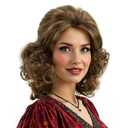 Short Brown Highlight Curly Wig with Bangs for Women Heat Resistant Synthetic Hair Water Wave fits 70s 80s Retro Costume or Halloween Party Wigs