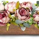 Pre-Made Flower Table Centerpieces for Dining Room Wedding Artificial Peony Table Decorations Wood Tray with Fake Flowers for Living Room Party Bar Kitchen Table(Vintage Pink)
