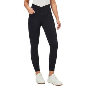 Heathyoga Crossover Jeggings for Women Tummy Control Pull on Stretchy Jeans for Women High Waisted Skinny Jeans (Small, Black)
