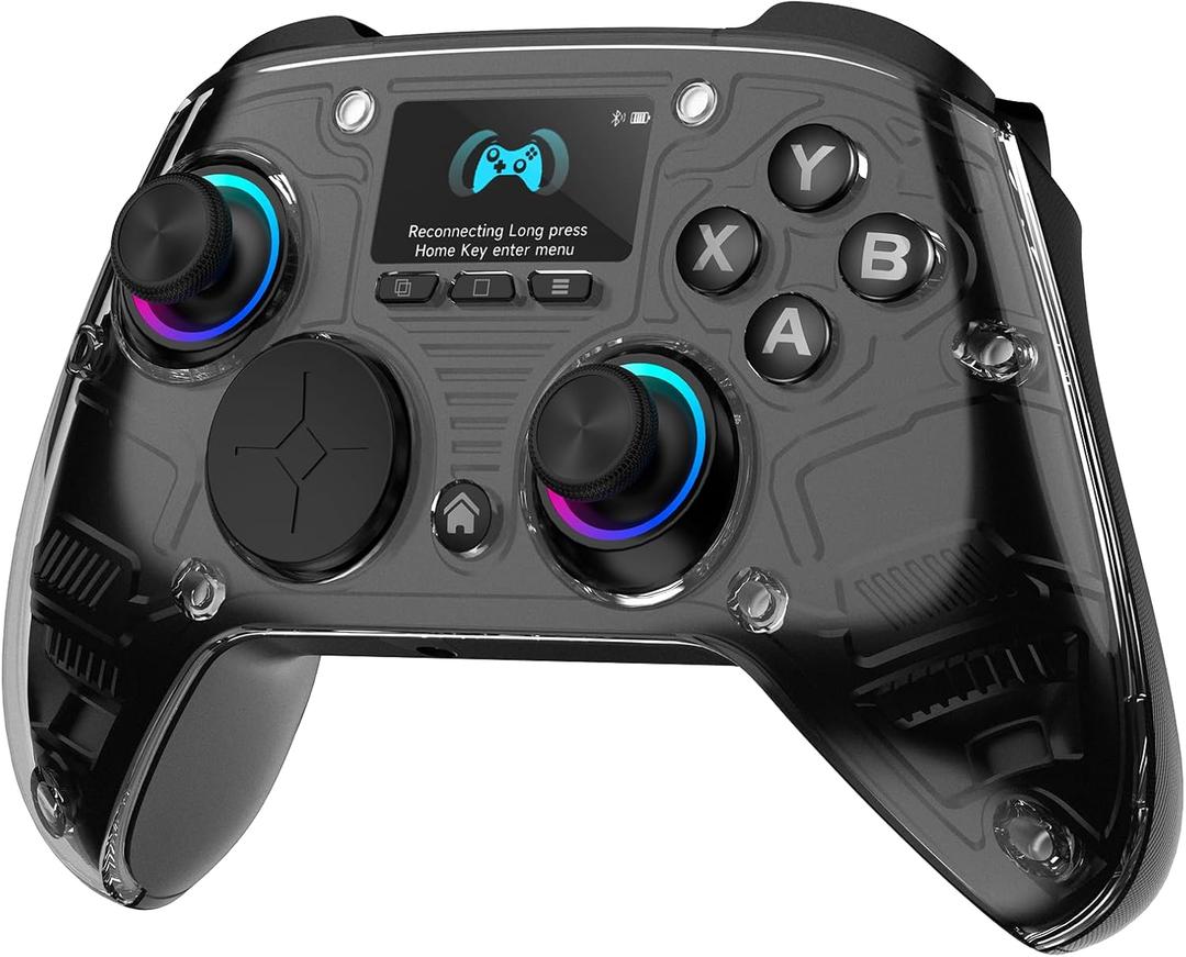 AOC PC Controller — Interactive Screen Wireless Controller Compatible with PC/Switch/Switch 2/iOS/Android, Hall Effect Joystick & Triggers, RGB Lighting, Adjustable Vibration/Turbo, 1000mAh Battery (Black)