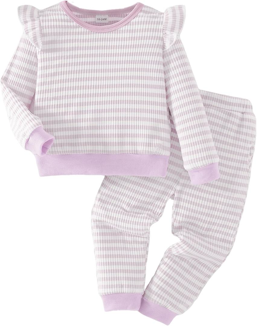Mioglrie Toddler Baby Girl Clothes Fall Winter Sweatsuit Newborn Sweatshirt Sweat Pant Sets Outfits Infant Girls Clothing (3-4T, Purple Stripe)
