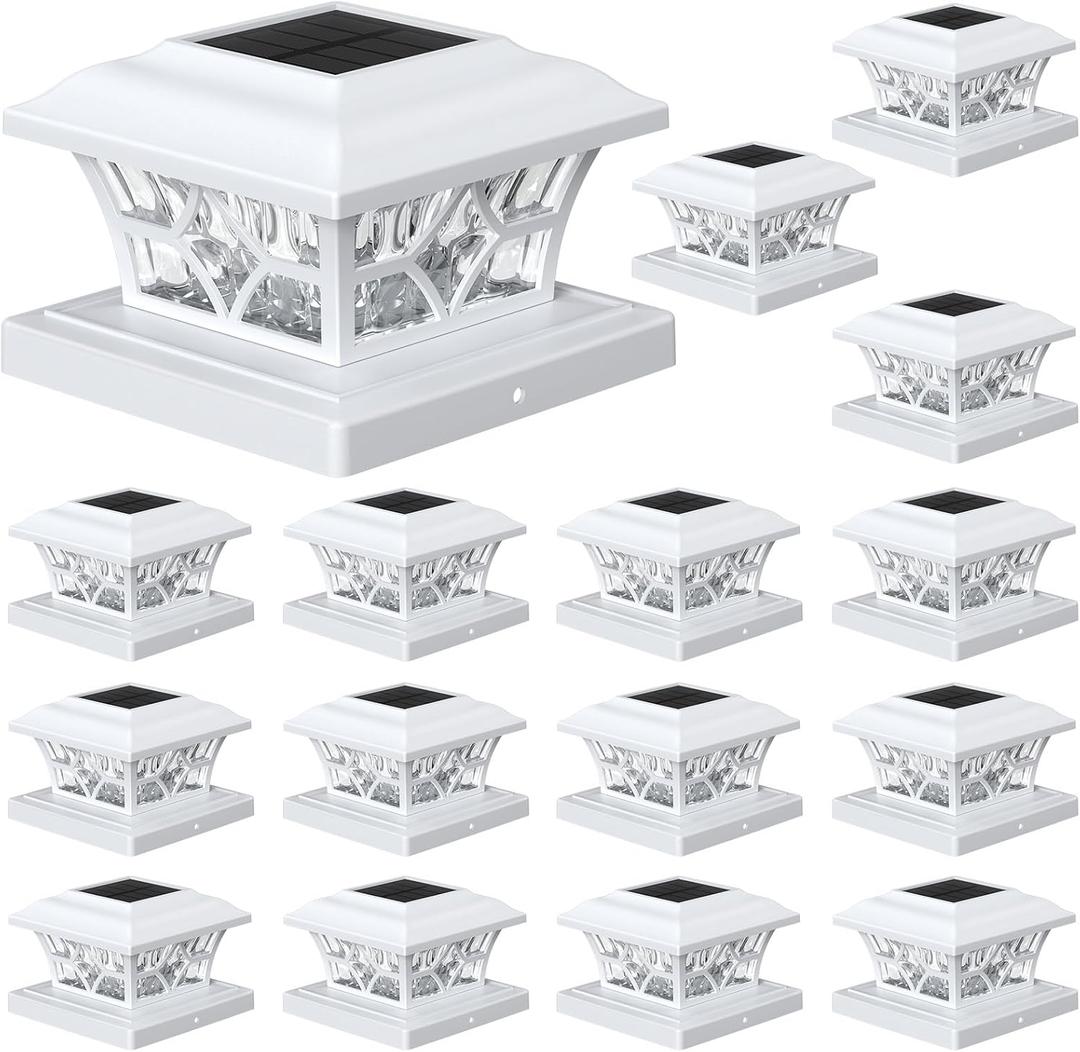 APONUO Solar Post Cap Lights 16 Pack with 1000mAh Battery - for 4x4 5x5 6x6 Fences, Larger Size & Longer Lasting, 2-Mode, IP64 Waterproof, for Deck Patio Yard (White)