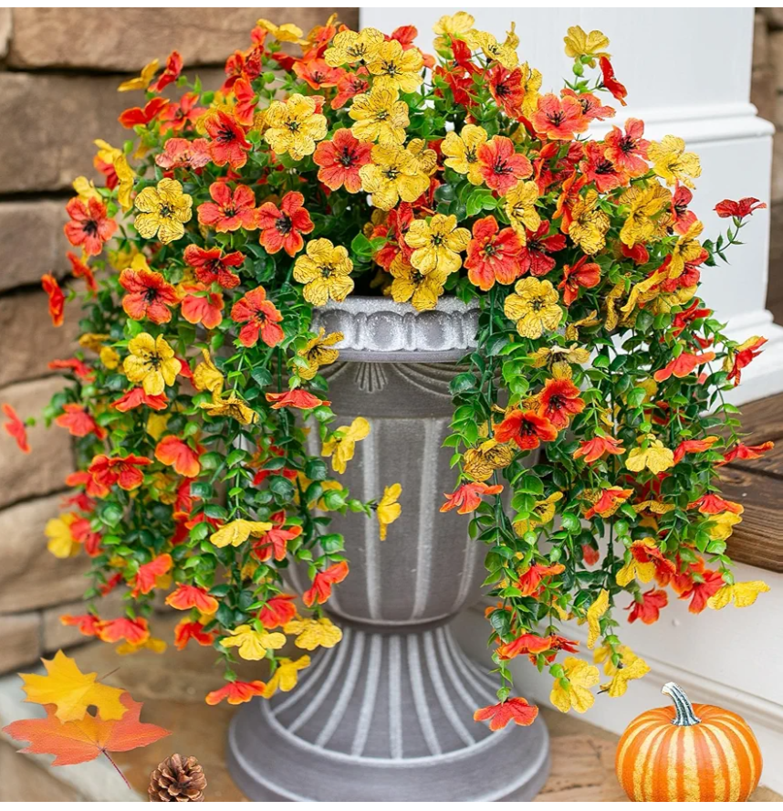 HyeFlora Artificial Flowers for Outdoors Decoration, 2Pcs Fake Hanging Spring Decor, Yellow and Orange Realistic Plants, UV & Fading Resistant Silk Flower for Porch Patio Balcony Planter Yard HyeFlora Artificial Flowers for Outdoors Decoration, 2Pcs Fake Hanging Spring Decor, Yellow and Orange Realistic Plants, UV & Fading Resistant Silk Flower for Porch Patio Balcony Planter Yard