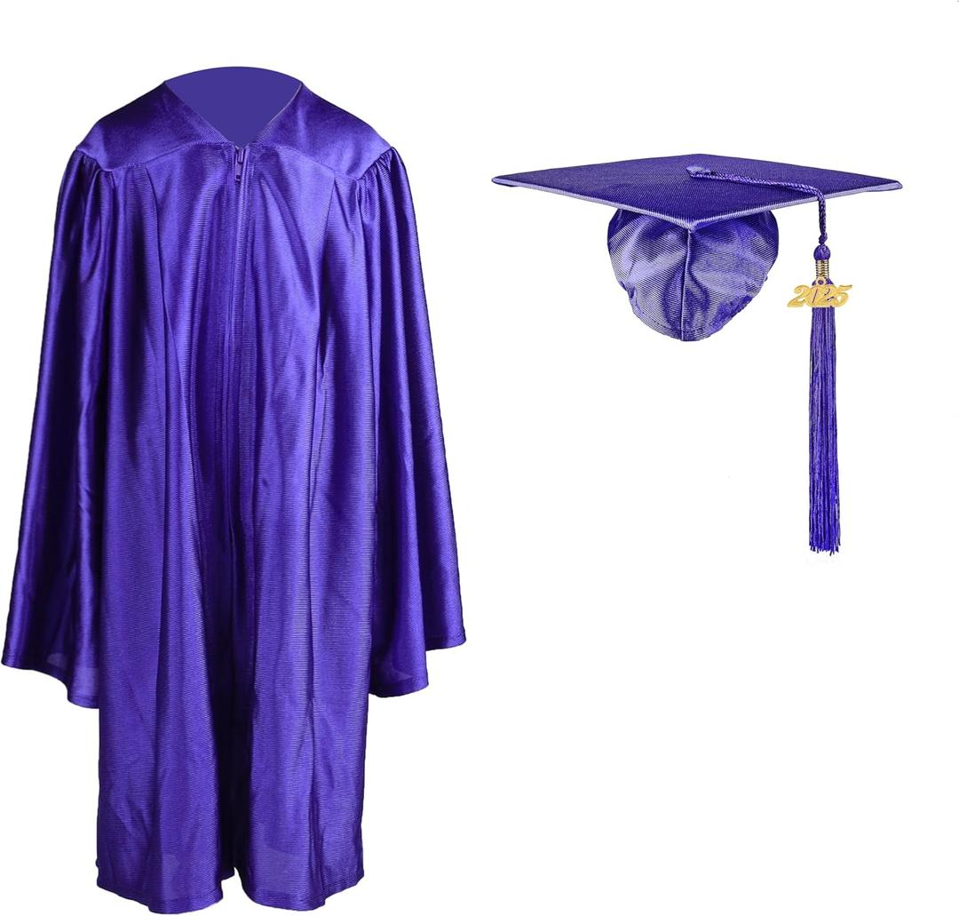 4 x Shiny Kindergarten Graduation Cap and Gown Set (Purple)