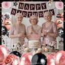 70th Birthday Decorations for Women, 54pcs Happy 70th Birthday Crown and Sash, Black Rose Gold Banner Backdrop Balloons Hanging Swirls Paper Fans, 70 Years Old Birthday Party Supplies Kit