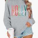 LOTUCY Women Christmas Sweatshirts Holly Jolly Christmas Tree Crewneck Graphic Sweater Long Sleeve Pullover Top, XL