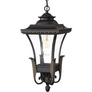 Emliviar 20.5 Inch Farmhouse Outdoor Pendant Light for Porch, Outdoor Hanging Lamp for Patio Waterproof with Seeded Glass, Adjustable Height, XE291HM BG (Medium)