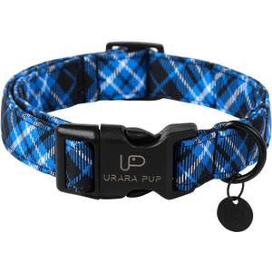 Autumn Cotton Dog Collar, Blue Plaid with Plastic Buckle, Adorable Pet Collar for Puppy, Cat or Dog