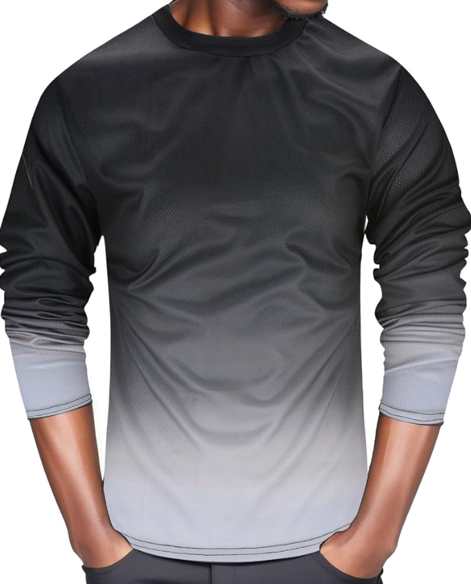 Casual Soft Comfortable Men's Cotton Small Print Round Neck Long Sleeve T-Shirt, Medium