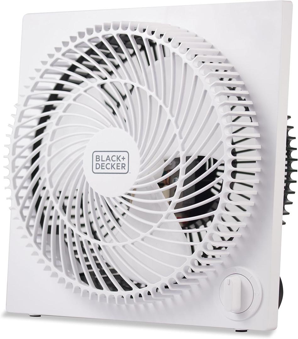 BLACK+DECKER 9-Inch Frameless Box Fan, Freestanding Desk Fan with 3-Speed Settings, Portable Fan for Home Office or Garage, BFB09W, White