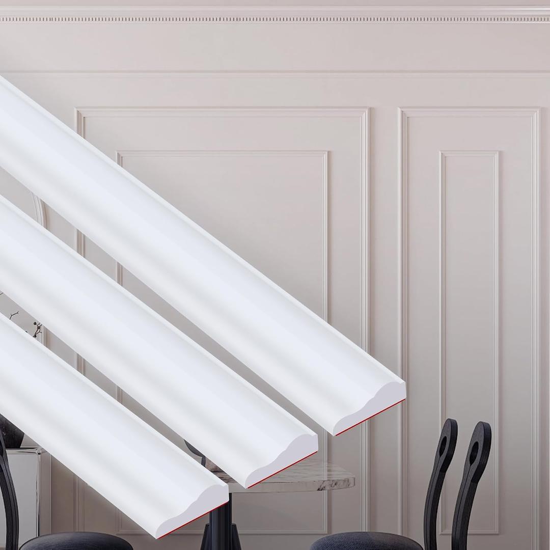 Peel and Stick Upgrade Chair Rail Molding Trim, Flexible Self-Adhesive Paintable White TPE Decorative Strips for Bedroom, Living Room, Kitchen (1.3 in x 32.8 ft)