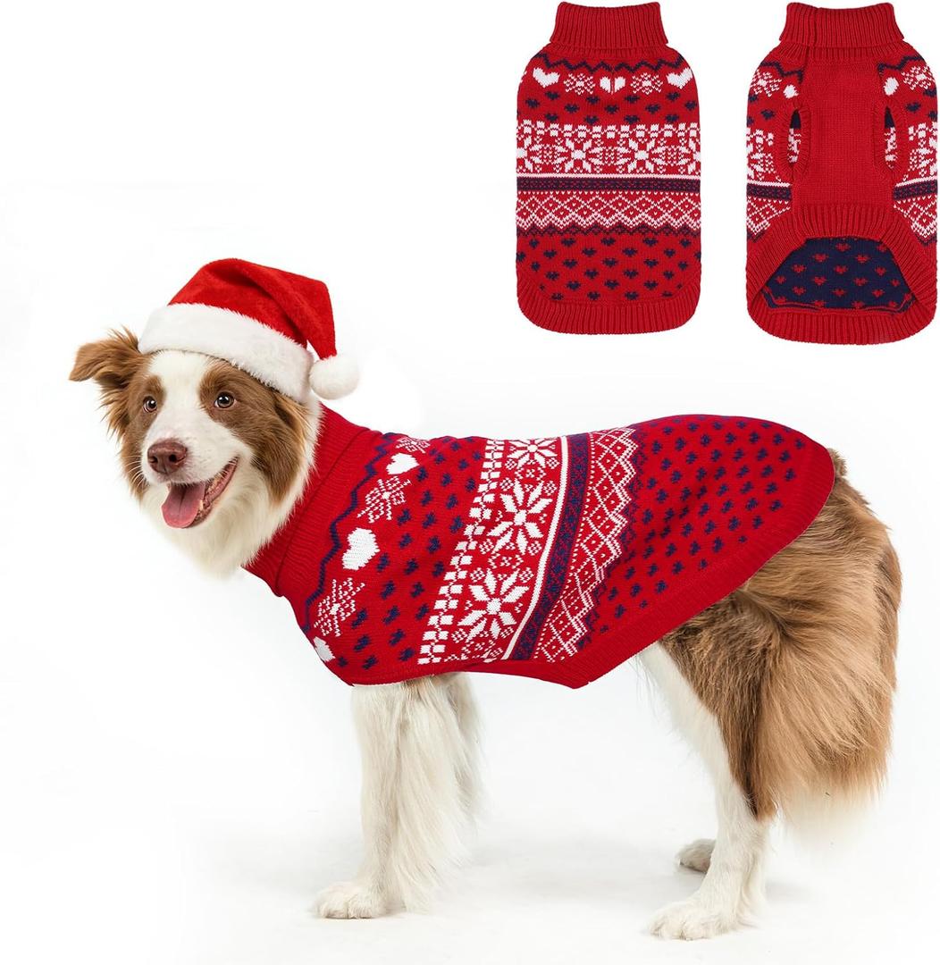 SCENEREAL Dog Sweaters for Small Medium Large Dogs, Ugly Puppy Clothes Sweatshirt, Christmas Dog Outfits Knitted, Soft Warm Turtleneck Pullover, Argyle Xmas Pet Cold Weather Coat for Girls Boys, Red (L(Chest 28"-30.75"))