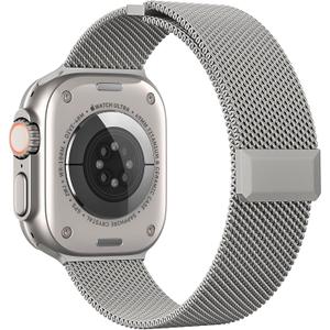 EPULY Compatible with Apple Watch Band 44mm 45mm 46mm Series 10 11 49mm, Stainless Steel Mesh Loop Magnetic Clasp Bands for iWatch Series 9 8 7 6 5 4 Ultra SE3 2 Women Men - 49/46/45/44mm Titanium