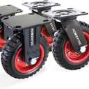 POWERTEC 6 Inch Caster Wheels Set of 4 (2 Swivel & 2 Fixed), Heavy Duty Casters w/Rubber Knobby Tread for Workbench, Dolly, Cart, Trolley, Wagon, Toolbox & Chicken Coop, Large Castor Wheels (17054V)