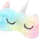 Cute Animal Sleeping Sleep Mask Soft Plush Blindfold Cute Rabbit Panda Koala Eye Cover Eyeshade for Kids Teens Girls Women (Unicorn Rainbow)