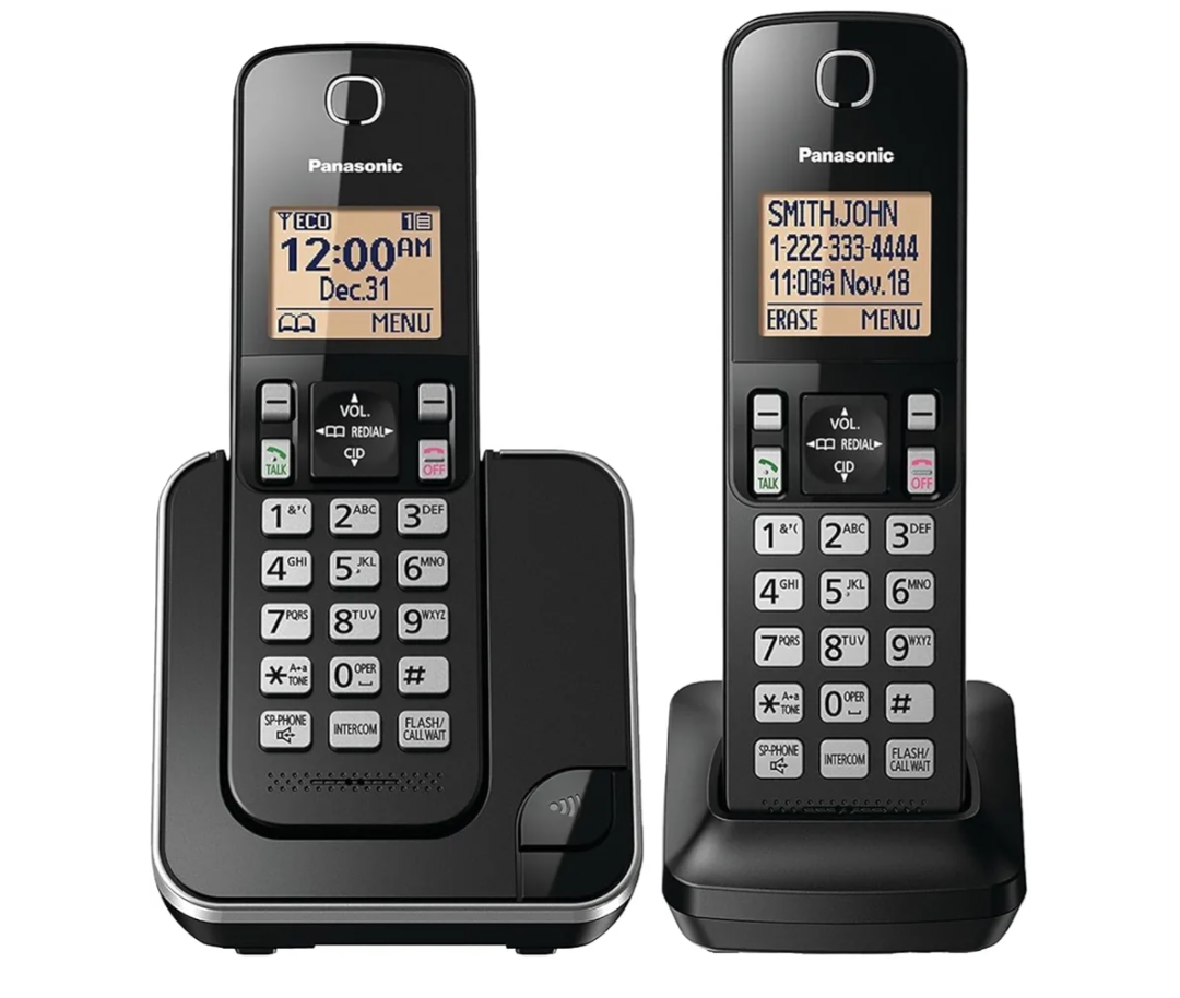 Panasonic Cordless Phone 2 Handsets System Expandable with Amber Backlit Display – KX-TGC352B (Black)