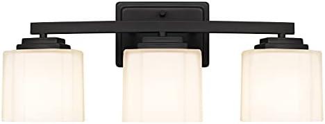 Tawson Adam Modern 3-Light Vanity Light Industrial Wall Sconce Lighting Fixture with Etched Glass Shade in Dark Bronze Black Finish for Bathroom, Hallway, Kitchen, Mirror