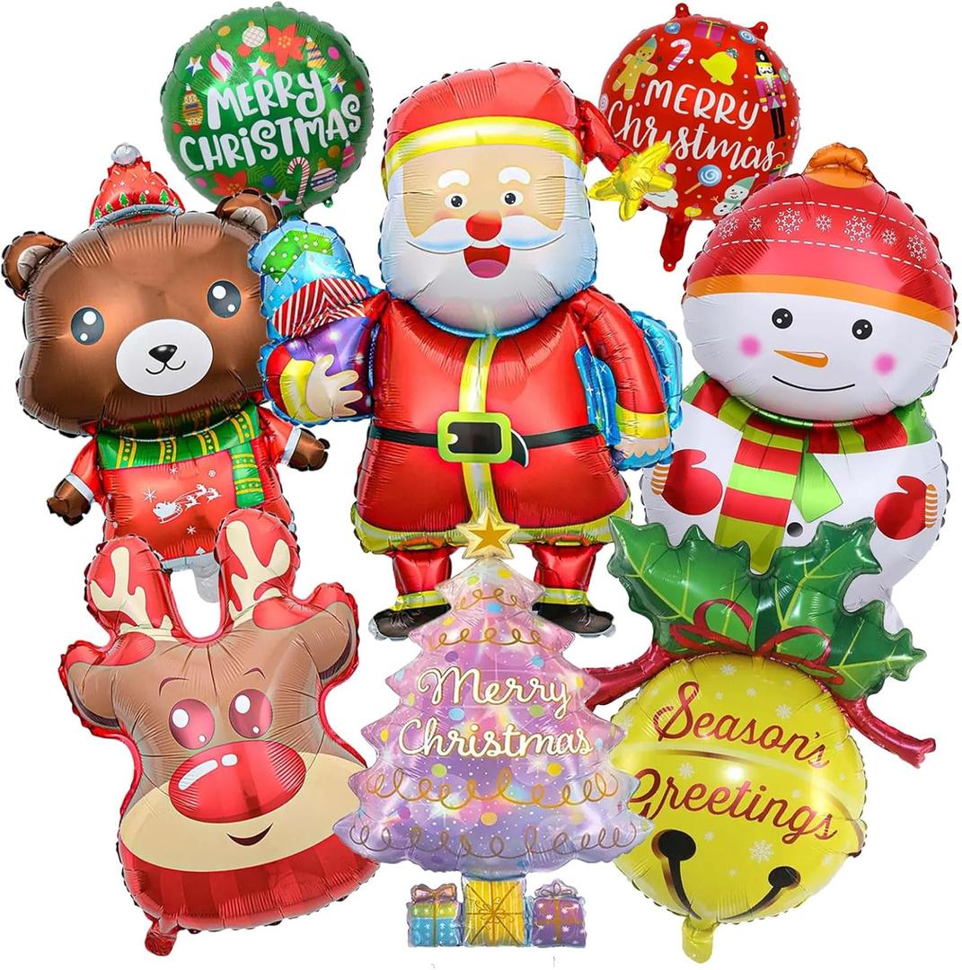 8 Pcs Christmas Foil Balloons Large Xmas Santa Snowman Reindeer Tree Holiday Balloons Merry Christmas Mylar Balloon Decorations