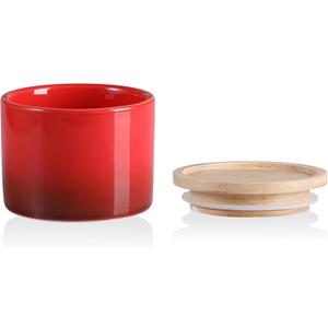 Sweejar Kitchen Canisters Ceramic Food Storage Jar, Stackable Containers with Airtight Seal Wooden Lid for Serving Ground Coffee, Tea, Sugar, Spice and More - 5 Fl Oz (Gradient Red)