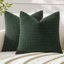 MIULEE Pack of 2 Pillow Covers 18 x 18 Granules Soft Corduroy Decorative Throw Pillow Covers for Couch Cushion Sofa Bedroom Living Room, Dark Green