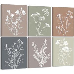 Framed Farmhouse Flower Pictures Wall Art, Nature Floral Pictures Wall Decor, Boho Botanical Wall Art for Bedroom Bathroom Kitchen Living Room Home (Framed, 8x10in, Set of 6)