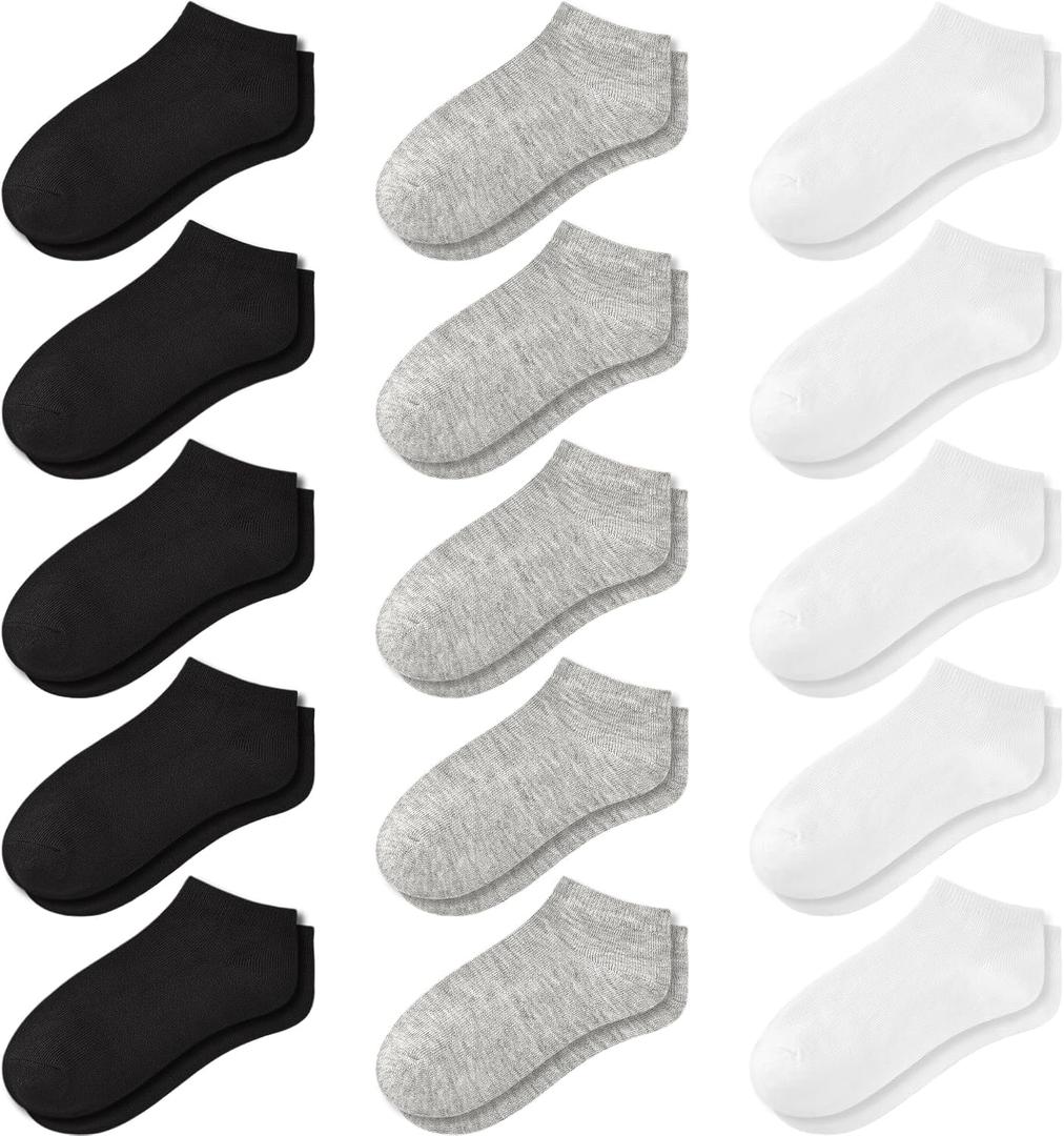 GENTABY 15 Pairs Kids Low Cut Ankle Socks for Boys Girls 1-13, Breathable Lightweight No-Show for Sneakers Sports School