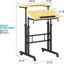 Klvied Stand Up Desk on Wheels, Portable Computer Desk for Home Office,Rolling Desk for Laptop with Removable Cup Holder, Adjustable Laptop Cart for Standing or Sitting,Natural