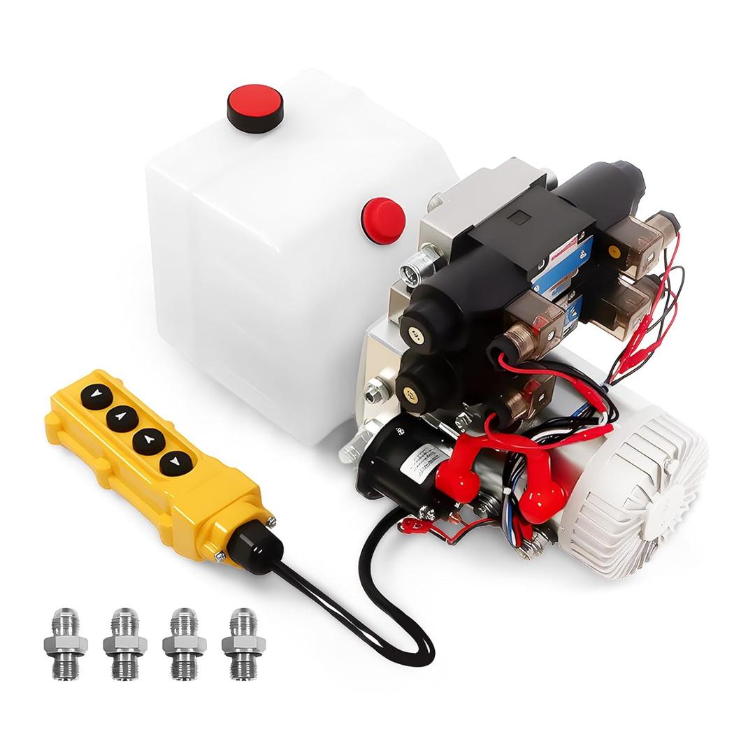 12V DC 4.5Liter Reservoir Hydraulic Power Pump Double Acting 4 Way Unit Hydraulic Pump Hydraulic Power Pack for Dump Trailer Car Lifting