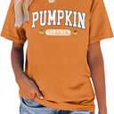 Pumpkin Shirts for Women Cute Thanksgiving Fall Tops Funny Halloween Graphic Tees Autumn Short Sleeve Outfit (Orange, XXL)