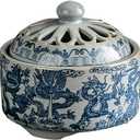 Garlic Keeper with Breathable Lid Ceramic Garlic Storage Jar, Countertop Garlic Holder for Kitchen (Blue and Grey)