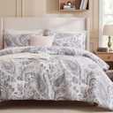 Grey Paisley Duvet Cover King Size 100% Cotton Comforter Covers Soft & Breathable 3 Pcs Luxury Duvet Cover Sets with Zipper Closure All Season