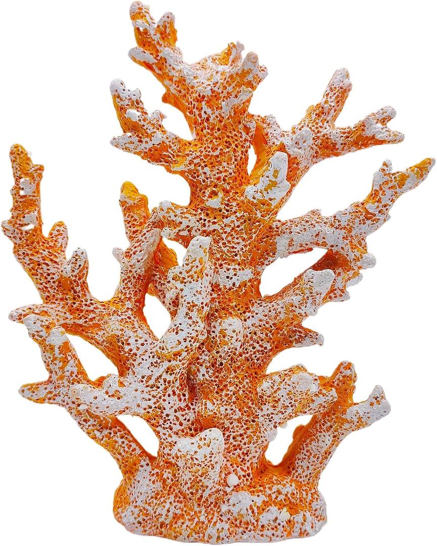 Beach Coastal Decor Coral Reef Home Decor Coral Statue Sculpture Home,Desk,Bathroom,Desktop Shelf Statue,Marine Themed Gifts (Golden Orange Coral)