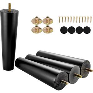 Maricome 8 Inch Furniture Legs Set of 4 Wood Replacement Legs Predrilled M8 Bolt Black Wooden Feet for Chair Couch Sofa Screw in