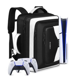 COMECOI Carrying Case for PS5, Travel Backpack for PS 5 Pro, Large Capacity Protective Storage Bag Compatible with Playstation 5 Disk/ Digital Edition Console, Controllers, Cards, Accessories (White)