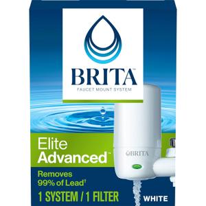 Brita Water Filter for Sink, Complete Faucet Mount Water Filtration System for Tap Water, Reduces 99% of Lead, White