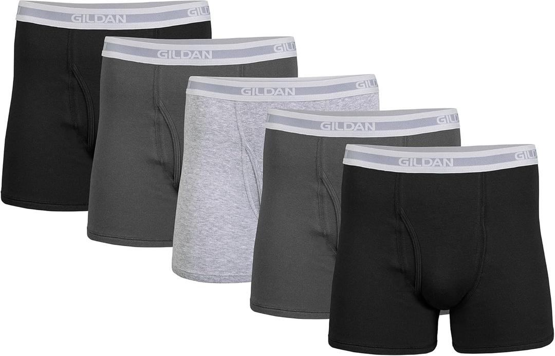 Gildan Men's Underwear Boxer Briefs, Multipack (Large, Black/Charcoal/Sport Grey (5-pack, Shorter Length))