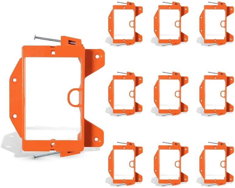 BestMounts - 10 Pack Nail-ON Low Voltage Mounting Brackets 1 Gang Multipurpose New Construction - Drywall Outlet Cable Wall Plate Bracket for Telephone Wire, Network Cable, HDMI, Speaker Wire (Orange)