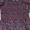 Women's Puff Short Sleeve Babydoll Tops Floral Summer Peplum Blouse Smocked Square Neck Loose Fit Ruffle Dressy Tee Shirts (Large, Blue)