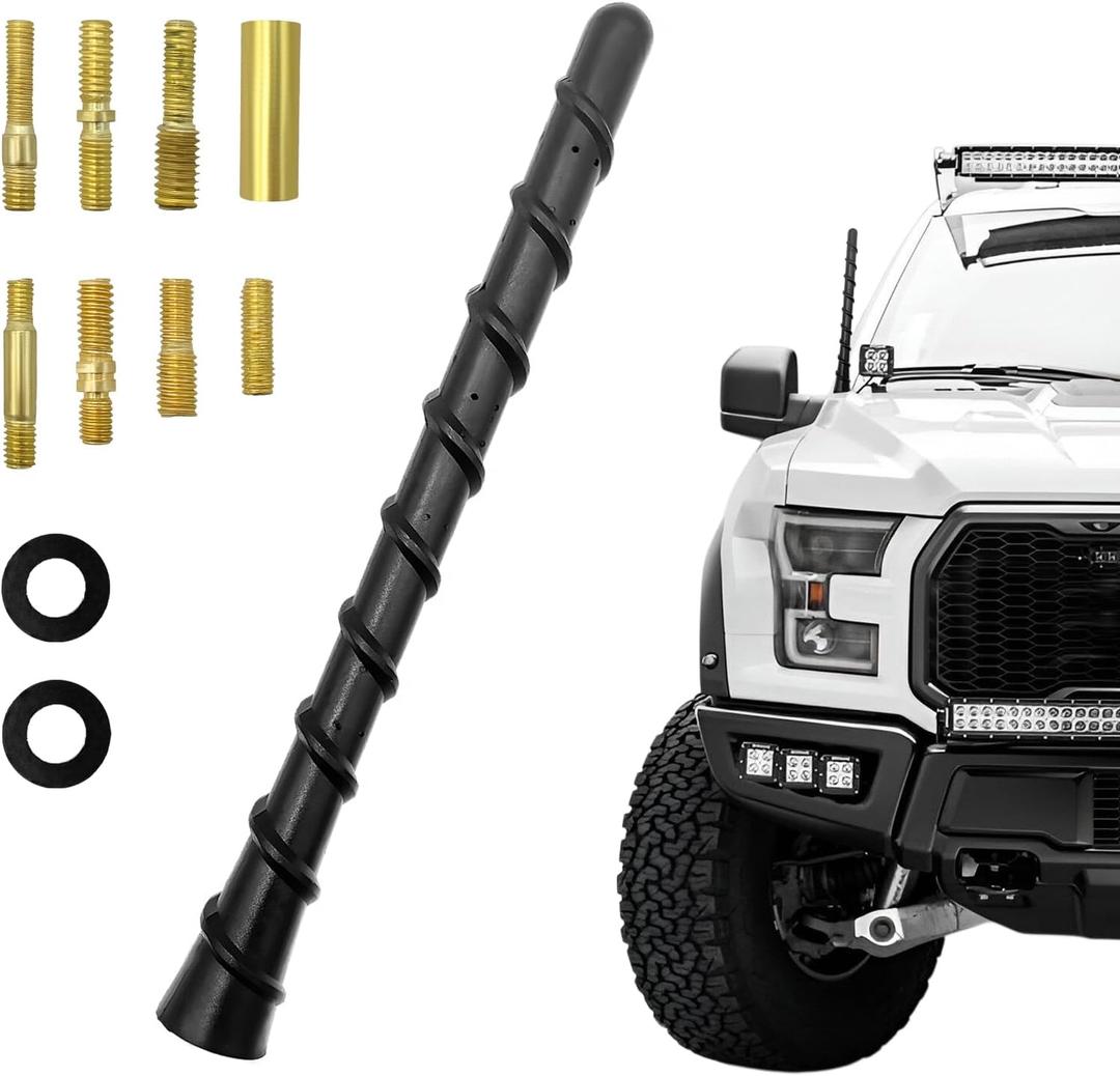 Car Spiral Antenna, 7 Inch Waterproof PVC Rubber Antenna Mast with Screw Adapters, Flexible Auto Short Antenna Replacement for Optimized FM/AM Reception, Exterior Car Accessories