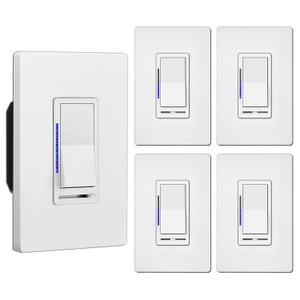 BESTTEN 5 Pack Digital Dimmer Switch with LED Indicator, Single Pole or 3-Way, for Dimmable LED Lights, CFL, Incandescent, Halogen Bulbs, Screwless Wall Plate Included, UL Listed, White