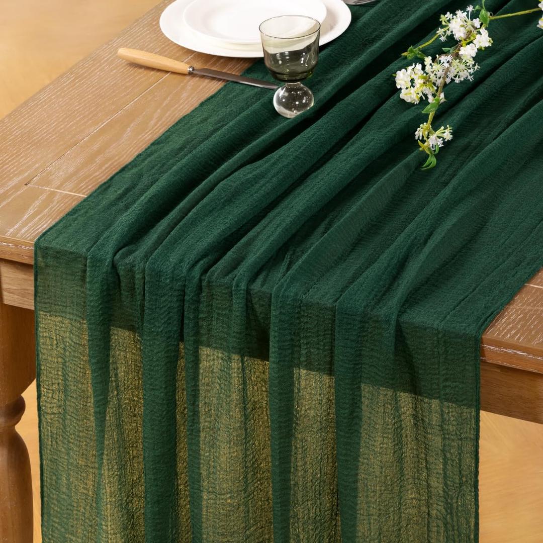 Emerald Green Cheesecloth Table Runner 4 Pack Spring Easter Table Runners 120 inches Dark Green Cheese Cloths for Rustic Wedding Bridal Baby Shower Party
