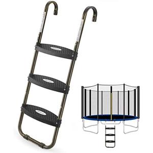HBTower Trampoline Ladder, 3-Step Trampoline Steps with Horizontal Wide Steps, Skid-Proof Steps Universal Hook, UV Treated Steel, 220Lbs Capacity Trampoline Stairs Accessories for Kids/Children