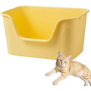 SpaceTime Large Cat Litter Box with High Sides,Cat Boxes for Indoor Cats,Cat Litter Pan for Kitty,Litter Box with Low Entry,Easy to Clean,Anti-Splashing (Yellow)